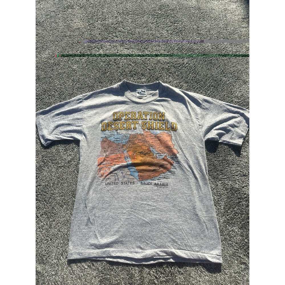 Vintage 1990 Operation Desert Shield T Shirt Large Gulf War Saudi Arabia USA Map